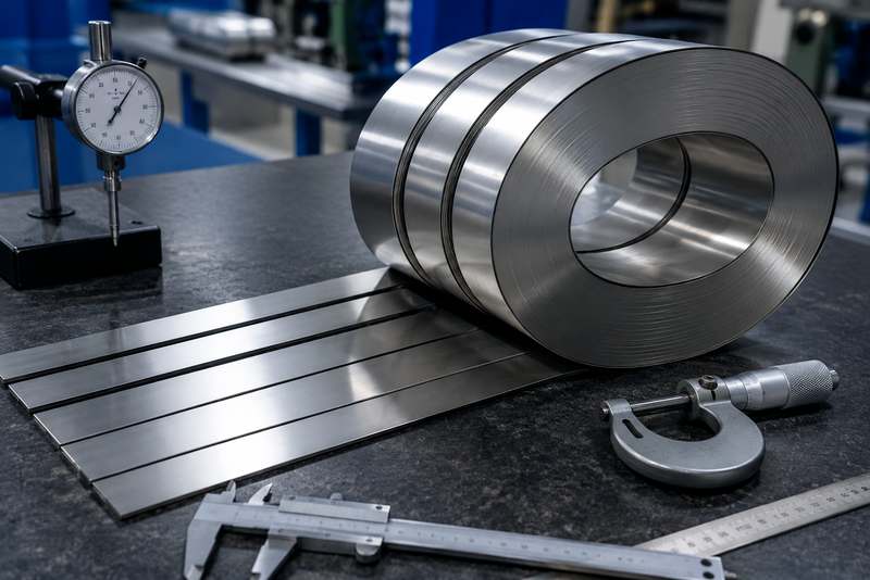 2205双相不锈钢冷轧钢带与测量工具特写